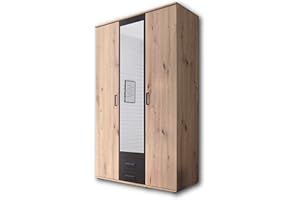 Stella Trading Chicago Armario elegante con mucho espacio, versátil, de puertas batientes, acabado en roble Artisan con detalles de color antracita, 120 x 197 x 54 cm (ancho x alto x fondo)