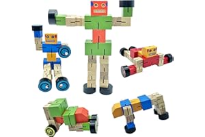 GERILEO Pack 3 Bunte Transformers-Roboter aus Holz – Spielzeug und Geschenke für Jungen und Mädchen – Verwandlung in Tierfiguren, Fahrzeuge, Figuren – Bildung, Puzzle, Lernen, Bauen (3 Roboter)