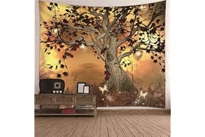 Daesar Arazzo Appeso, Arazzo da Parete Quadri Marrone Giallo Farfalla Albero della Vita Tappeto Muro Decorativo 350x256CM Arazzo Poliestere