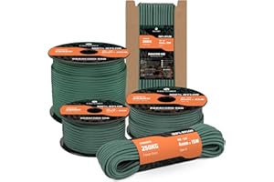 Kamu Synber 550 Paracord 4mm 10m 7 Hebras Cuerda Paracord de Nylon Tipo III Cuerda Paracaídas para Supervivencia, Camping, al Aire Libre, Bricolaje | Soporta 250kg | Verde Oscuro
