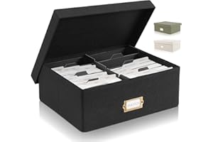 ZICOTO Decorative Photo Storage Box - Sturdy Linen Photo Organizer with Dividers is Perfect to Store Up to 1700 Pictures and 4x6 Photos - Portable Scrapbook Storage Containers with Lid