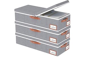 Yawinhe 3 Pack Large Under Bed Storage Box with Lid, Foldable Clothing Bags with 4 Handles and Strong Velcro, 60x30x15cm, Closet Organizers for Comforter, Blanket, Grey, SNH004GS-3