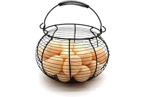 CVHOMEDECO. Cestino per uova in filo metallico rustico con manico a nuoto Primitives Cestino da raccolta vintage. Arrugginito