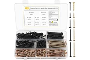 MMDBD 225 Pcs M3.5 M4 Screws for Wood Assortment, Self Tapping Set, Cross Countersunk Flat Head, Self Drilling Drywall for Wood, Chipboard, Masonry, Door Hinges
