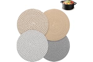 QHSXMQ 4 Stück Topfuntersetzer Set, 20cm Runde Untersetzer Topf Baumwolle Faden Weben Matte, 4 Farben Untersetzer Teekanne, untersetzer Teller, Heißer Topf Halter Topflappen für Küche Schüssel Topf Pfannen