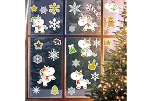 Glitzkind Fensterbilder Weihnachten Einhorn | Weihnachtsdeko Fenster-Sticker Fenster-Deko zu Weihnachten für Kinder Weihnachts-Deko | Dekoration fürs Kinderzimmer Draußen | Winterdeko Fensterdeko