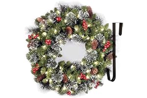 HUTATO 40CM Weihnachtskranz Adventskranz Hängend Weihnachtsdeko Tür Kranz Haken, Weihnachtlicher Türschmuck für Home Office Weihnachten Dekor (Grün)