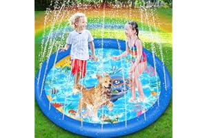 ENCOUN 170cm Splash Pad, Almohadilla para Aspersor para Niños y Perros, Almohadilla Aspersor de Juego Agua, Juegos de Agua para Niños Exterior para Actividades Aire Libre Fiesta Playa Jardín