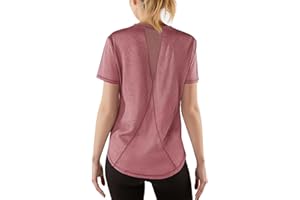 Gyabnw T-Shirt de Sport pour Femme, Haut de Sport, Dos en Maille, Coupe Ample, Haut de Course, de Yoga, léger, évacuant l'humidité, col Rond, Manches Courtes pour Dames