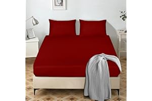 My home store Fitted Sheet 25 cm Deep Brushed Microfiber Ultra Soft No-Iron Wrinkle-Resistant Plain Dyed Fitted Bed Sheets Hypoallergenic Breathable Sheets (Red, Double)