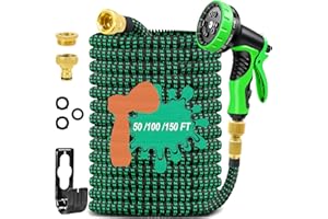 BEEWIN Garden Hose Expandable Garden Pipes-50FT Flexible Garden Hose Reels Including 10 Function Spray Gun Nozzle and Solid Brass Fittings,Magic Hosepipe for Gardening Patio Car Washing Pet Bathing (15M)
