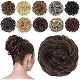 FESHFEN Chignon Finto per Capelli, Elastico Chignon Finti Sintetica Ondulato Capelli Naturale Riccio Coda di Cavallo Castano 