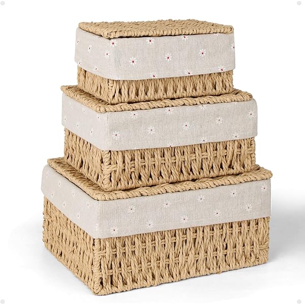 Panier De Rangement Tressé Coton 33x33 Cm - Avec Poignées, Kaki/blanc | Rangement Salle De Bain, Chambre, Salon, Jouets