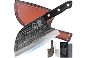 XYJ Full Tang, coltello cuoco serbo, Chef carne Cleaver, coltelli da cucina, set con guaina di cuoio, prendere trasporto, macellaio, per campeggio o all'aperto (8 pollici)