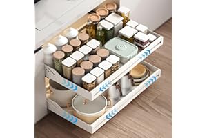 ZQEJEFD Cajón Telescópico, Cajones Extraíbles para Armario de Cocina, Cajón Deslizante para Alacena para Armarios de Cocina, Organizador de Gabinete Extraíble Ancho Ajustable 33-55cm (Blanco)