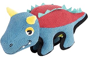 Fuzzl Spike the Dino Poly Canvas Soft Dog Toy - Interactive Puppy Toy Dinosaur Plush Durable with Double Stitching