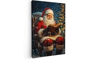 MuchoWow© Impression sur Toile Decoration Murale Peinture 80x120 cm Tableaux Art Décoratif Muraux Cadeau Noel Décoration Chambre Père Noël - Noël - Hiver - Arbre de Noël