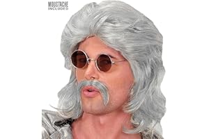 WIDMANN Mens 70s Man & Moustache - Grey Wig for Hair Accessory Fancy Dress