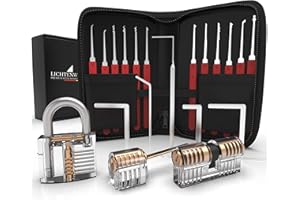 Meistergut DAS ORIGINAL XXL Profi Lockpicking Set mit Deutscher Bildanleitung 24-teilig - Dietrich Set mit 3 transparenten Übungsschlössern - Lock Picking Kit für Anfänger und Profis (Rot)