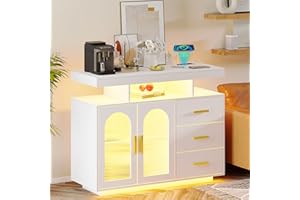 ‎FIGBIRD Figbird Buffetschrank Sideboard küche Weiss Hochglanz, Vorratsschrank TV Sideboard Mit Kabelloser Ladestation, Automatischem Sensor RGB 20-Farben Dimmbares Mehrzweckschrank