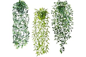 ROLLWAY 3Pcs Plante Artificielle Tombante avec Pot, Fausse Plante Tombante Artificielle, Vert Plantes Artificielles Interieur Petite Plantes Artificielles Suspendues Interieur Fausse Plante Tombante