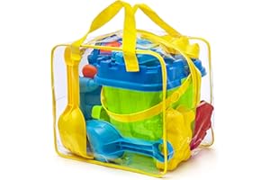 Prextex 12-częściowy zestaw zabawek plażowych i piaskowych w torbie wielokrotnego użytku z zamkiem błyskawicznym do łatwego czyszczenia i przechowywania, wiadro z sitkiem, szpatułką, grabą, konewką, formy do piasku dla zwierząt i zamków