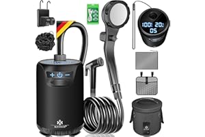 KESSER® Douche solaire de camping avec pompe et batterie rechargeable 4000 mAh - Kit de douche de camping avec pommeau de douche réglable, tuyau de 2 m, pistolet pulvérisateur et support