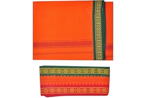 Stylesindia Men's Cotton Colored Single Layer Thalapathy Dhoti with Angavastram (Towel)