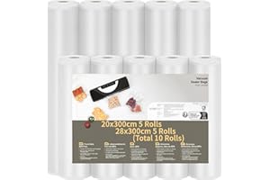 VIHOOM Sacchetti Sottovuoto Alimenti 10 Rolls, Goffrato Sacchetti Sottovuoto per Macchina Sottovuoto e Cottura Sous Vide, Senza BPA, 20x300cm 5 Rolls & 28x300cm 5 Rolls
