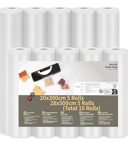 Rouleaux Sacs Sous Vide Alimentaire KitchenBoss - 5 Rouleaux 28x300cm - Compatibles Micro-ondes, Congélation Et Cuisson Sous Vide
