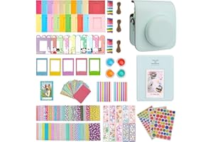 Meetikar Étui pour appareil photo instantané Instax Mini 12 avec 64 poches, album photo et filtre de couleur/cadre photo/cadre de décoration murale/autocollant de cadre/autocollant d'angle, vert