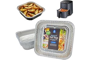 MAKREL 20cm Square Disposable Aluminium Trays Air Fryer Liners - 8 inch Foil Pans for Prepping, Cooking, Roasting, Baking Food. Use with Cosori, Ninja, Tower Fryers (Pack of 10)