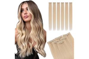 Elailite Real Hair Clip In Extensions Human Hair Blonde Double Weft 6 Pcs Seamless Highlights Hairpieces Straight Remy - #60 Platinum Blonde - 14 Inch 36g