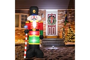 COSTWAY Nadmuchiwany dziadek do orzechów, żołnierz Święty Mikołaj z 3 diodami LED, dekoracja bożonarodzeniowa z dmuchawą i workiem na piasek, do użytku wewnątrz i na zewnątrz