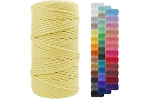 LEREATI Corde Macramé 5mm x 100m, Fil Macramé Corde Coton Naturelle, Grosse Ficelle Cordelette 5mm Cordon Macramé pour Macrame Mural, Porte Plante, Bricolage, Décoration Boho (Jaune Clair)