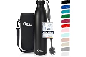 Milu - Thermos in acciaio inox da 350/500/750/1000ml/1,5L borraccia termica, a prova di perdite, a doppia parete, adatta per bevande gassate, con spazzola per la pulizia (Nero, 750ml)
