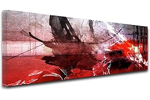 DECLINA, Wall Decoration Painting, Deco Home, Living Room Wall Decoration, Canvas Painting, Abstract Art Stains, Colours 100 x 35 cm, Red
