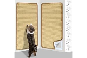 Domkan Tapis Griffoir Chat, Griffoir Chat Antidérapant, Griffoir Mural Chat Sisal Naturel, Tapis Griffoir pour Chat avec Velcro, Griffoir pour Chat Protège Les Tapis et Canapés, avec 8 Goupilles
