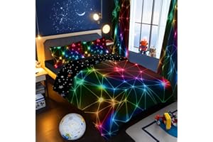 BlessLiving Kids' Duvet Cover Set: Premium Brushed Microfiber 3-Piece Bedding Set - Comfy Double Quilt Cover with Triangle Retro Neon Design for Teens Boys Girls Bedroom