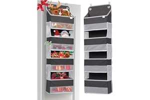 ULG Over Door Organizer with 4 Large Pockets 6 Mesh Side Pockets, 33 lbs Weight Capacity Hanging Storage Organizer with Clear Window for Bedroom Nursery, Baby Kids Toys, Shoes, Diapers, Dark Grey