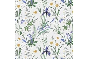 Timeet Samoprzylepna tapeta, białe kwiaty, folia samoprzylepna do mebli, botaniczna folia do mebli, samoprzylepna, 39 x 500 cm, samoprzylepna folia w kwiaty, tapeta na meble, ścianę