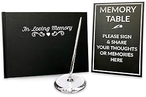 JC CLASSICS Memory Book for Funeral | Condolence Book | Book of Condolence Memory Book with Memory Table Card Sign, Pen and Stand Inclusive