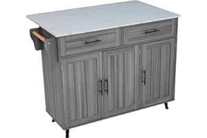 ‎DRIXNO DRIXNO kücheninsel freistehend mit Klappbarer arbeitsplatte küchenschrank küchenwagen auf 5 Rollen, mit Ablage und 2 Schubladen, Gray Für Esszimmer 129 * 71 * 91.5cm