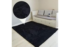Amazinggirl Tappeto peloso soggiorno 160 x 230 cm - grandi salotto moderno cameretta bimba tappeti pelosi camera da letto morbido Nero