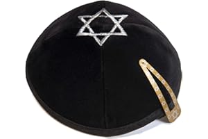 JL Kippha's Velours Noir Etoile de David brodé Kippa Kippa juif Kippa Israël Casquette judaïque W/Barrette