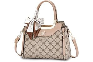 FOLOVEYA Fashion Handbag for Women PU Leather Shoulder Bag Ladies Top Handle Bag with Retro Geometric Pattern Small Crossbody Tote Bag for Shopping Work Travel Khaki