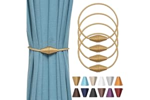 Pretty Jolly 4 Pack Upgrade Magnetic Curtain Tiebacks Handmade Weave Rope Curtain Holdbacks Convenient Decorative Cone Curtain Drape Tie Backs for Home & Office Window Drapery (Gold)