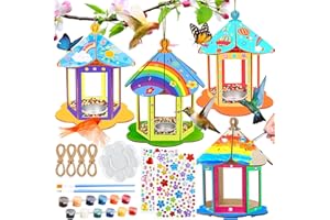 PIWOSGOL Casa de Pájaros Kits para Niños, 4 Pcs DIY Casas de Pájaros de Madera para Pintar y Manualidades, Construcción de Casa de Pájaros Bricolaje con Herramientas de Pintura, Creativo Regalo Niños