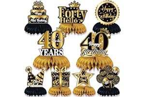 ‎NINEFO 9 Stück 40. Geburtstag Dekoration, 40. Bienenwabe Mittelstück für Tischdekorationen 40 Jahre Party Deko für Männer Frauen Vierzig Jahre Geburtstag Party Zubehör