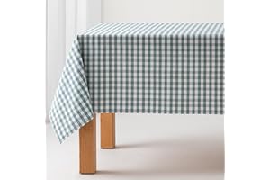 GAMUSI Mantel Antimanchas Tacto Tela Rectangular Cuadro Vichy, algodón Impermeable, 140x100 cm Color Agua